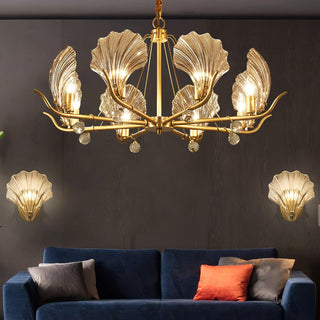 Lustra Lustre Coquillage Cristal Feuille Cuivre