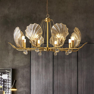 Lustra Lustre Coquillage Cristal Feuille Cuivre