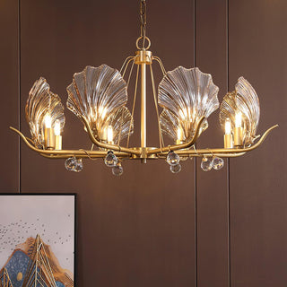 Lustra Lustre Coquillage Cristal Feuille Cuivre