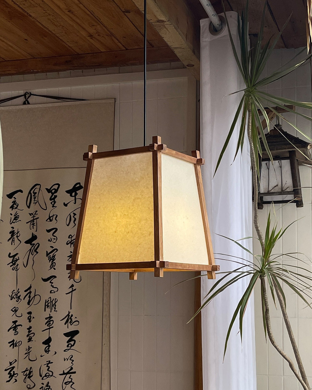 Ritta Pendant Light Fabric Geometric Frame-Neutral Decor