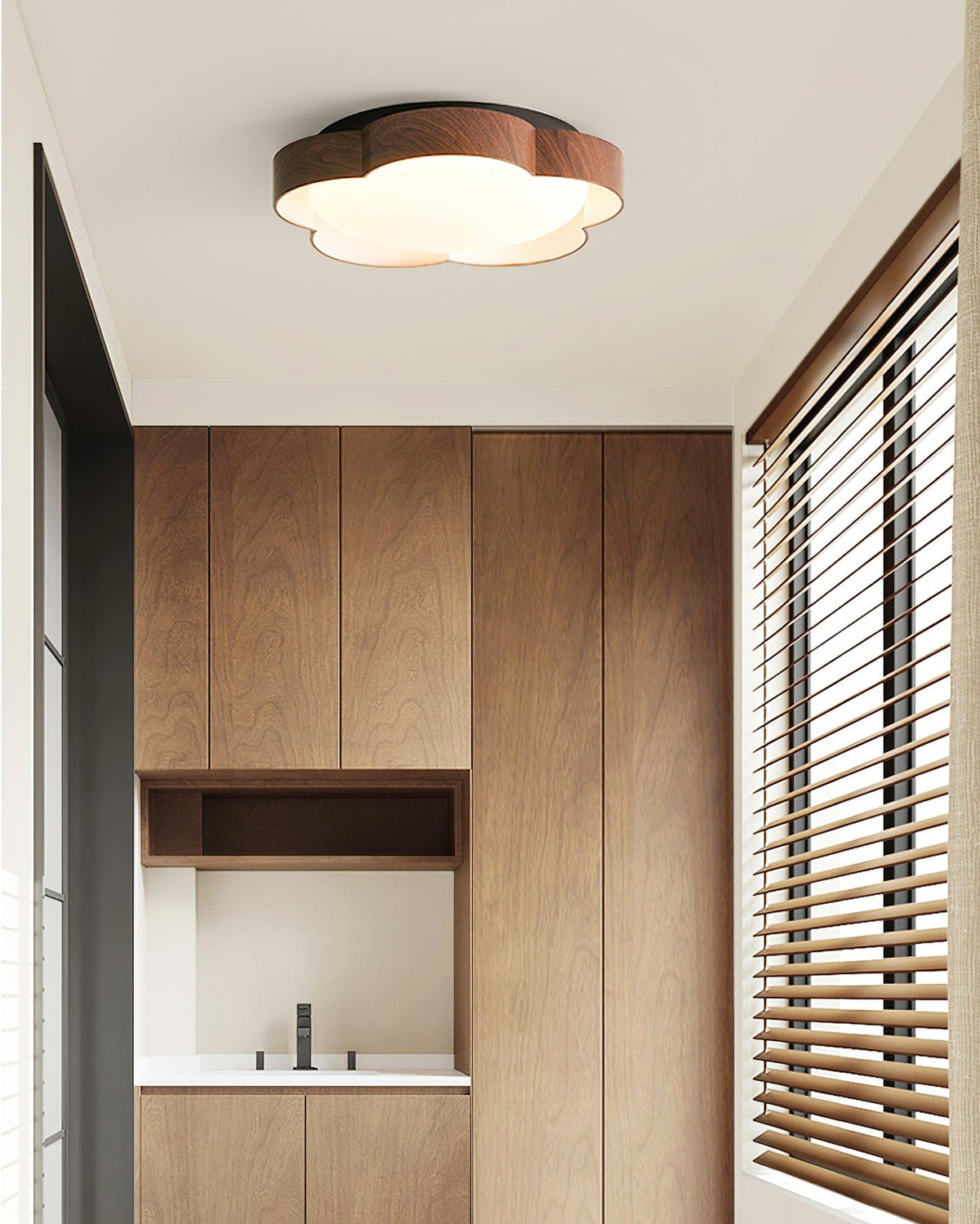 Overhead view of the Sika Ceiling Lamp in a bedroom setting.