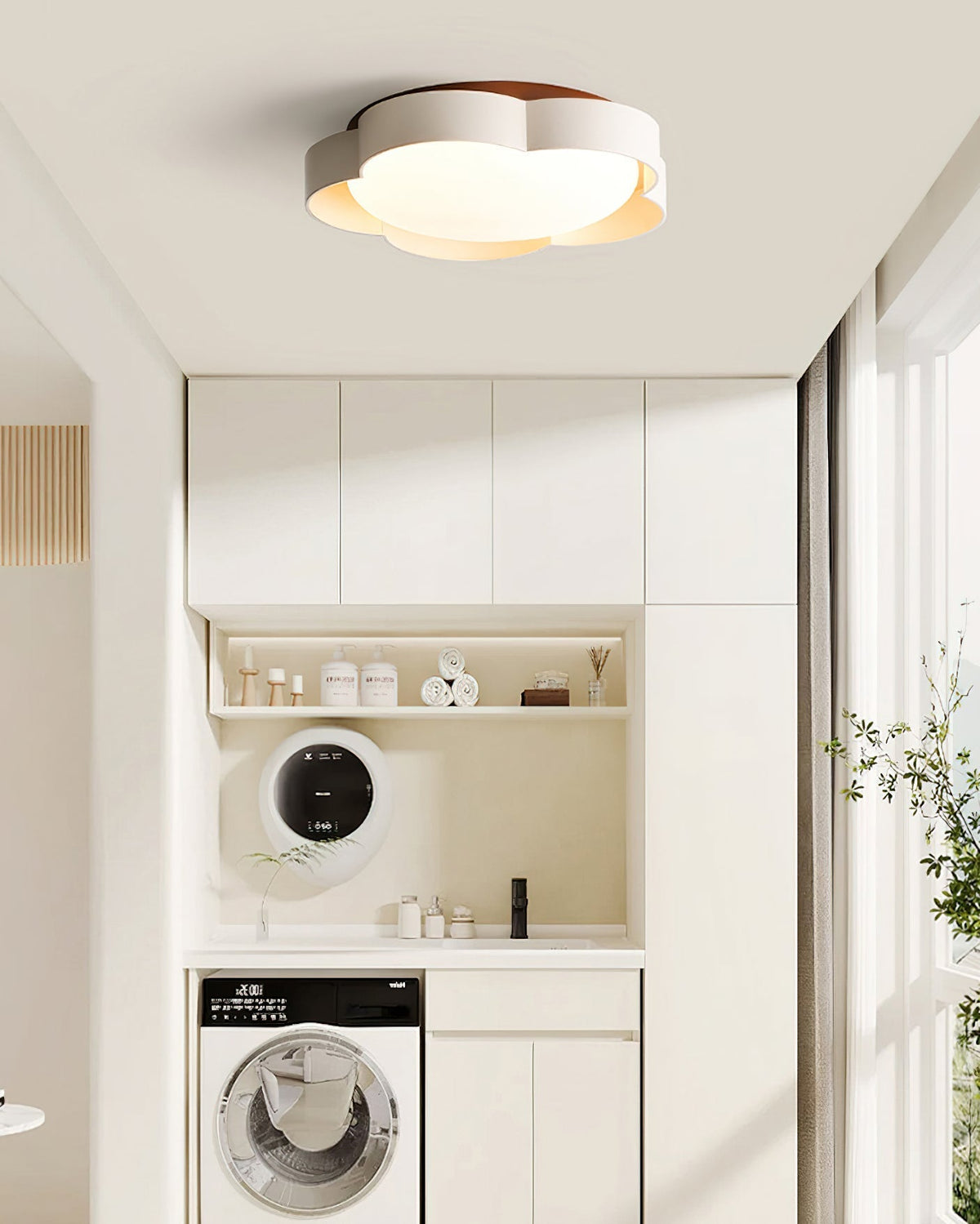 The Sika Ceiling Lamp turned on, casting a soft, diffused glow.