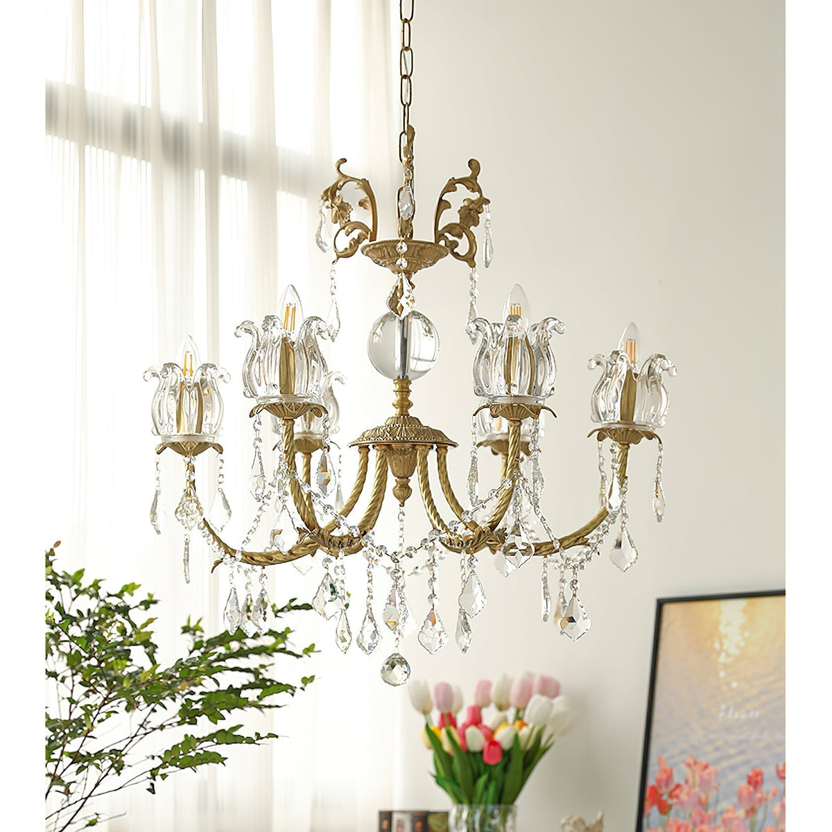 Evynyra Lustre postmoderne de luxe en laiton et cristal