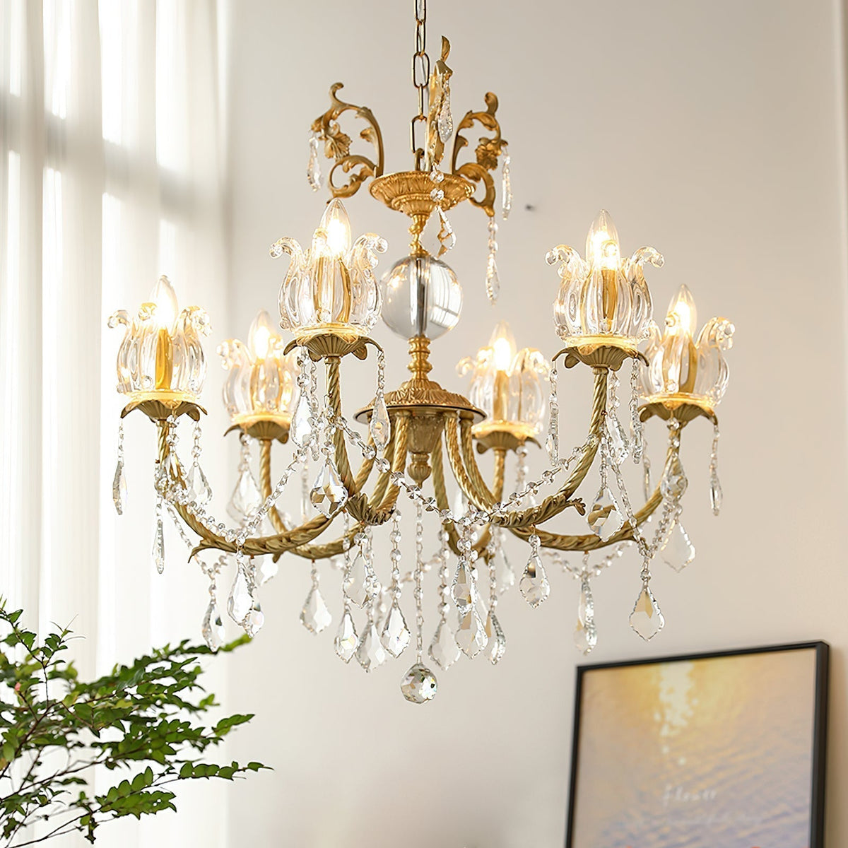 Evynyra Lustre postmoderne de luxe en laiton et cristal