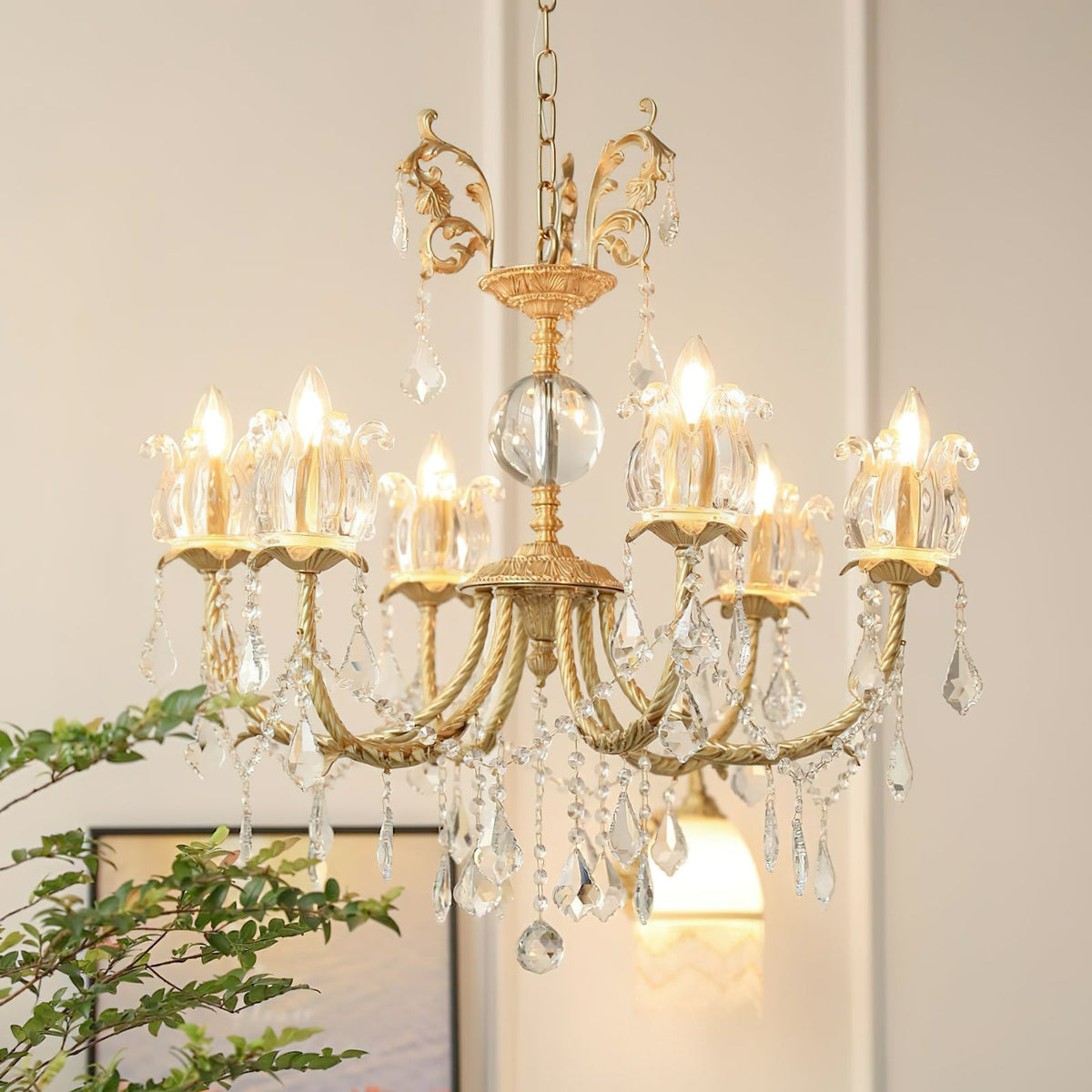 Evynyra Lustre postmoderne de luxe en laiton et cristal