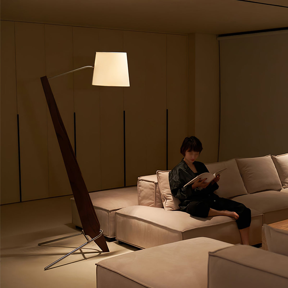 Vyran Lampadaire en Bois Et Tissu