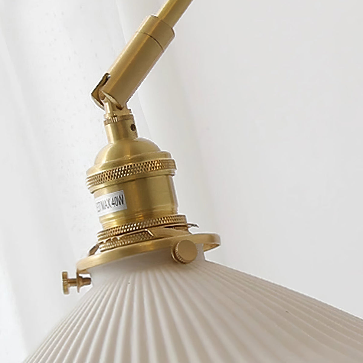 Wall Lamp Adjustable Arm Pleated Shade Walnut Base Vintage Task-Neutral Decor
