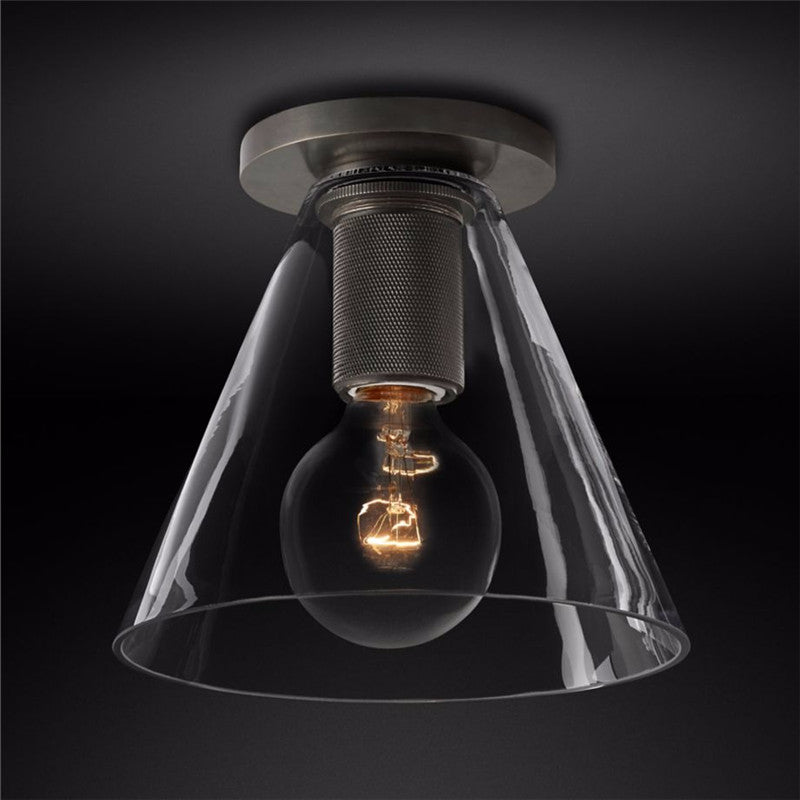 Vianio Lumière de Plafond Conique en Verre et Laiton Industrielle