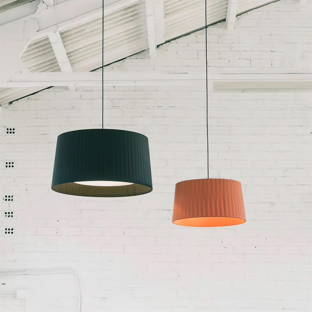 Pendant Light Pleated Fabric Drum-Neutral Decor