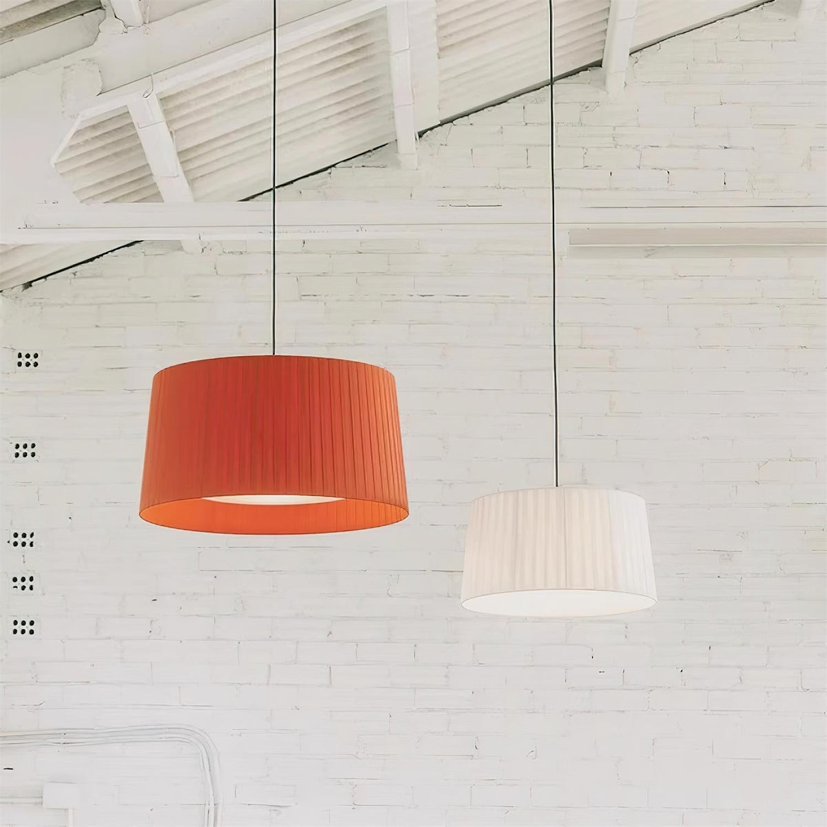Pendant Light Pleated Fabric Drum-Neutral Decor