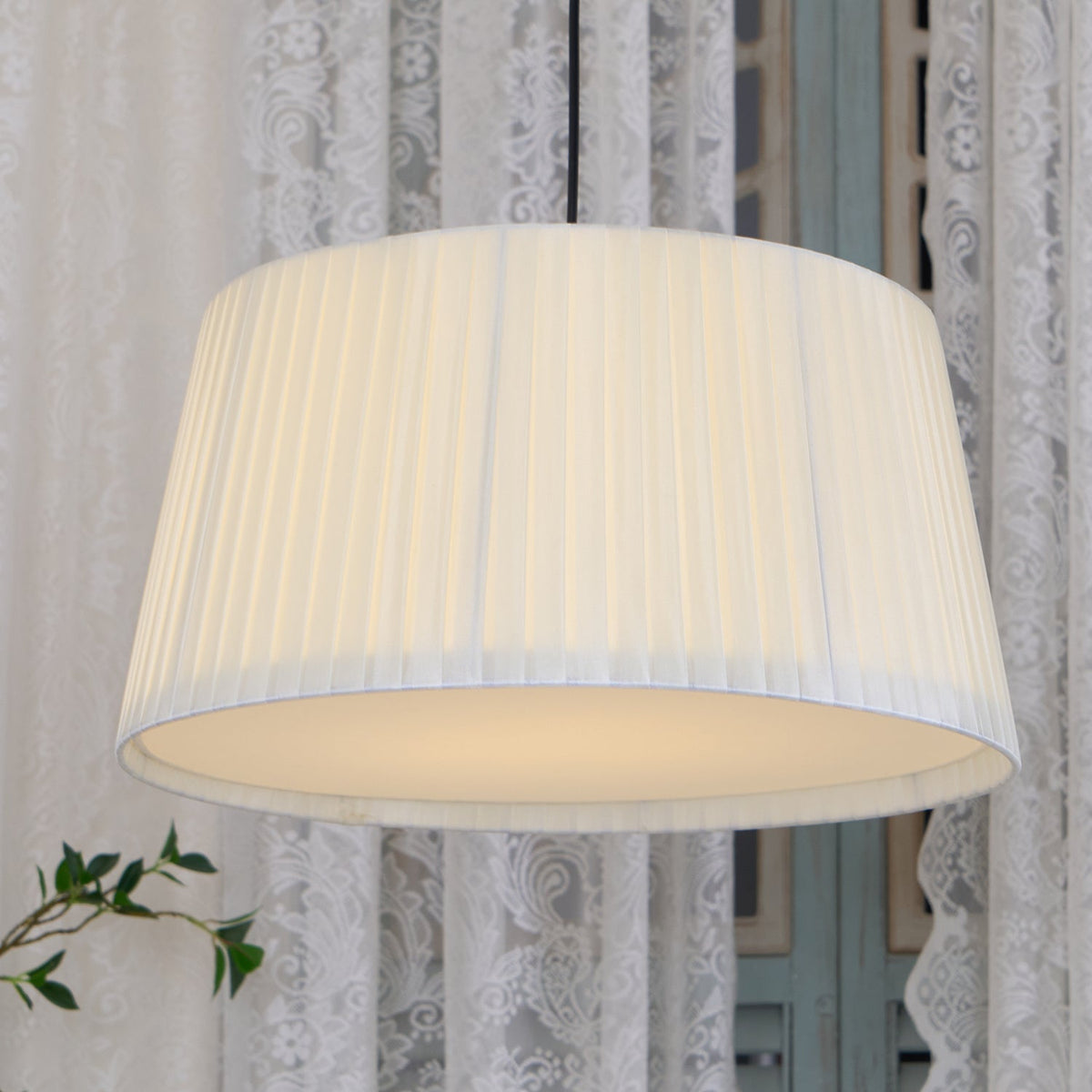 Pendant Light Pleated Fabric Drum-Neutral Decor