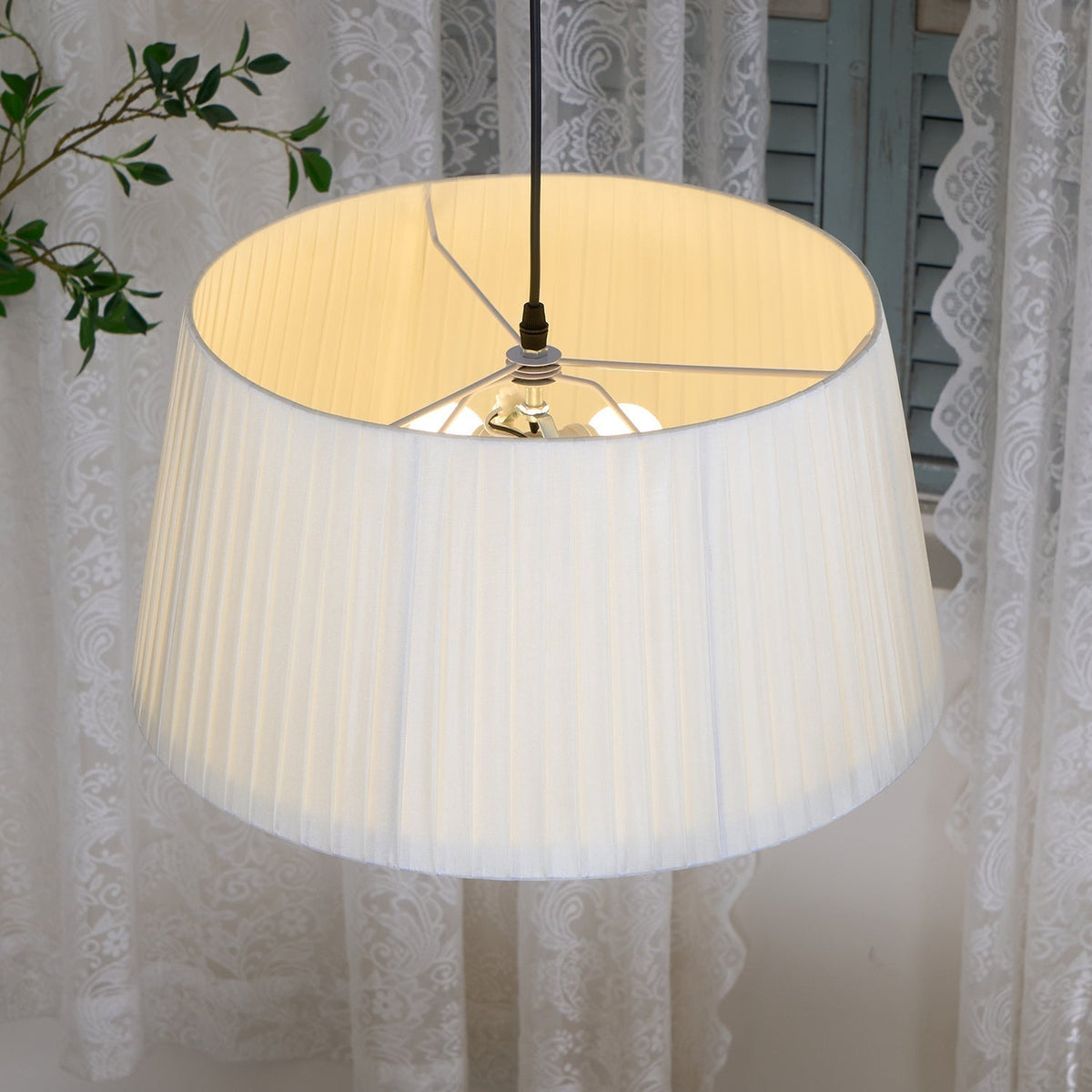Pendant Light Pleated Fabric Drum-Neutral Decor