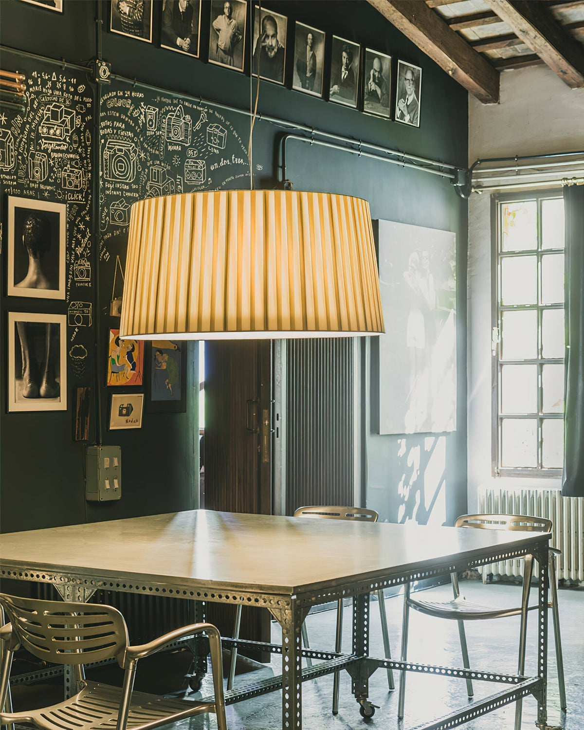 Pendant Light Pleated Fabric Drum-Neutral Decor