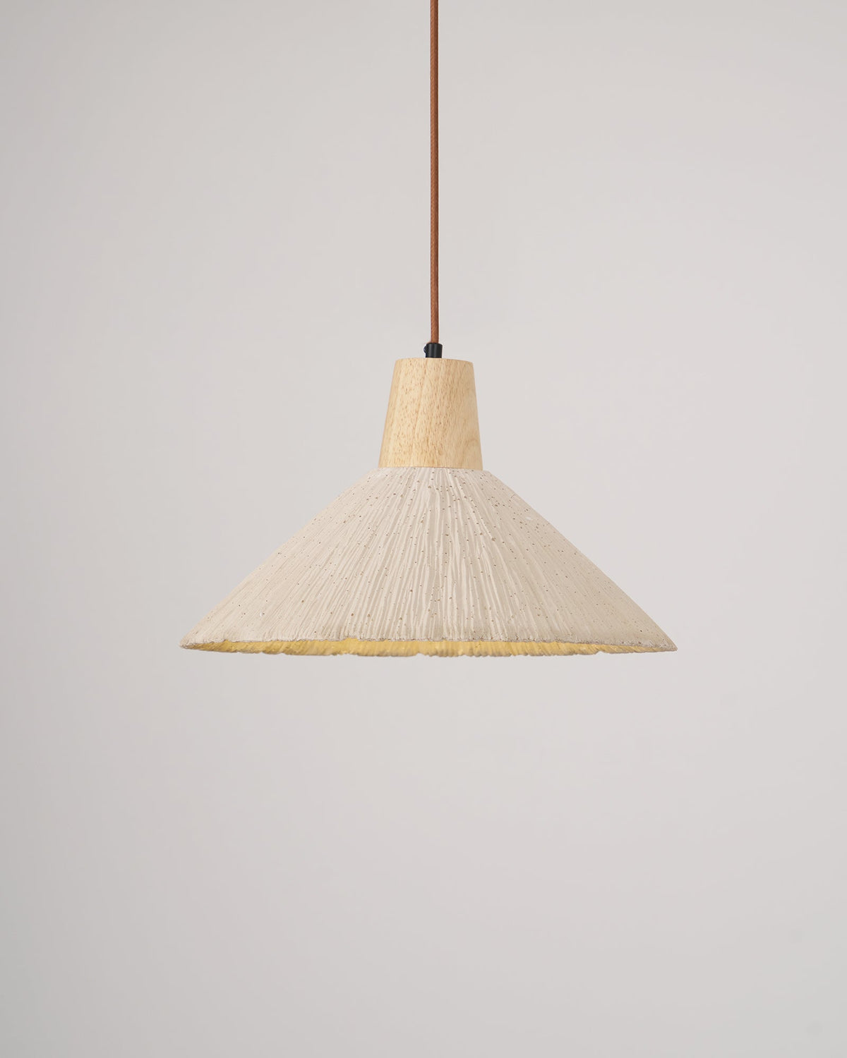 Pendant Lamp Wood Top Textured Cement Shade Grey Natural Japandi-Neutral Decor