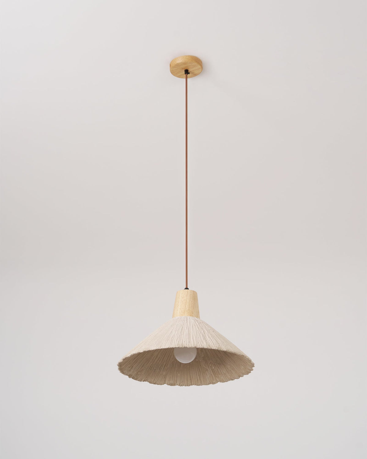 Pendant Lamp Wood Top Textured Cement Shade Grey Natural Japandi-Neutral Decor