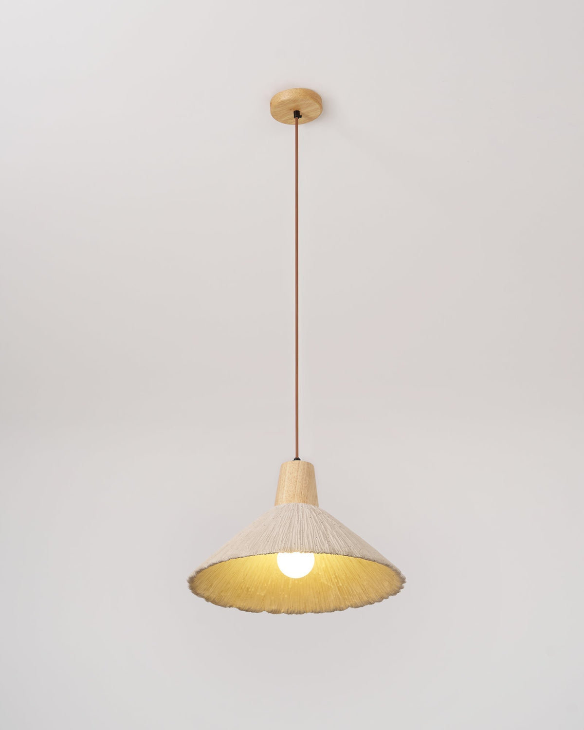 Pendant Lamp Wood Top Textured Cement Shade Grey Natural Japandi-Neutral Decor