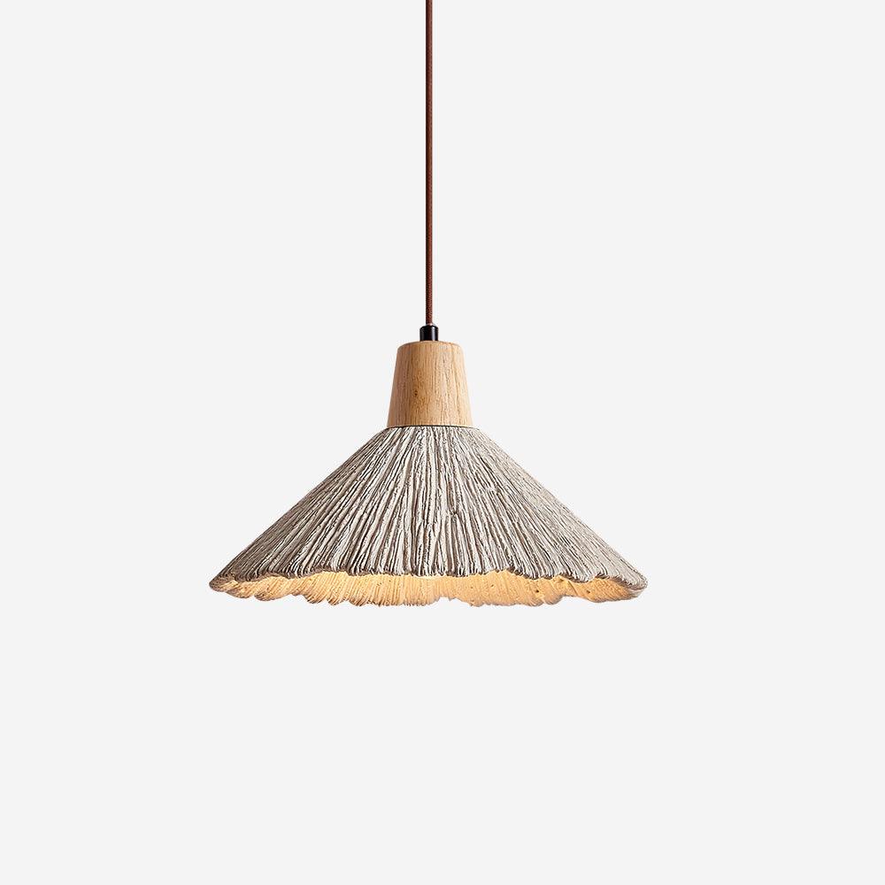 Pendant Lamp Wood Top Textured Cement Shade Grey Natural Japandi-Neutral Decor