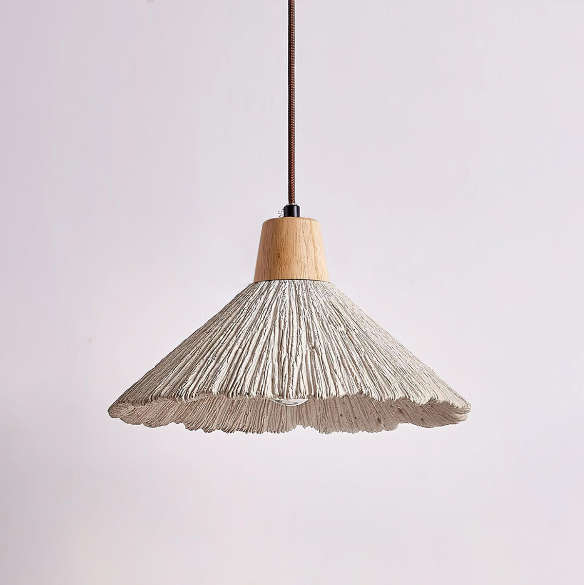 Pendant Lamp Wood Top Textured Cement Shade Grey Natural Japandi-Neutral Decor