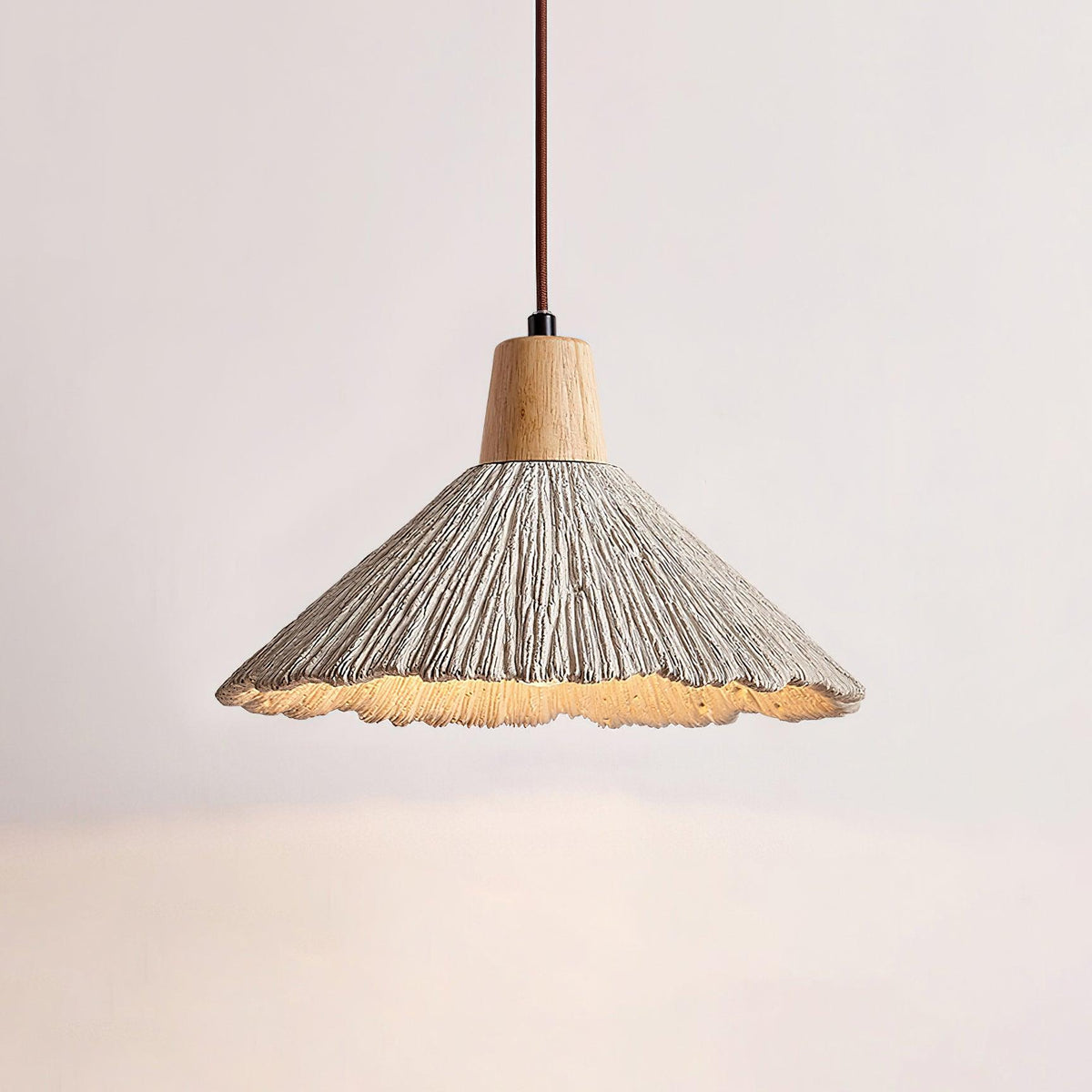 Pendant Lamp Wood Top Textured Cement Shade Grey Natural Japandi-Neutral Decor