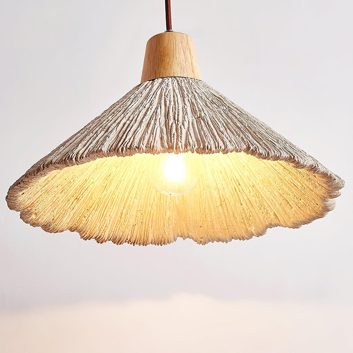 Pendant Lamp Wood Top Textured Cement Shade Grey Natural Japandi-Neutral Decor