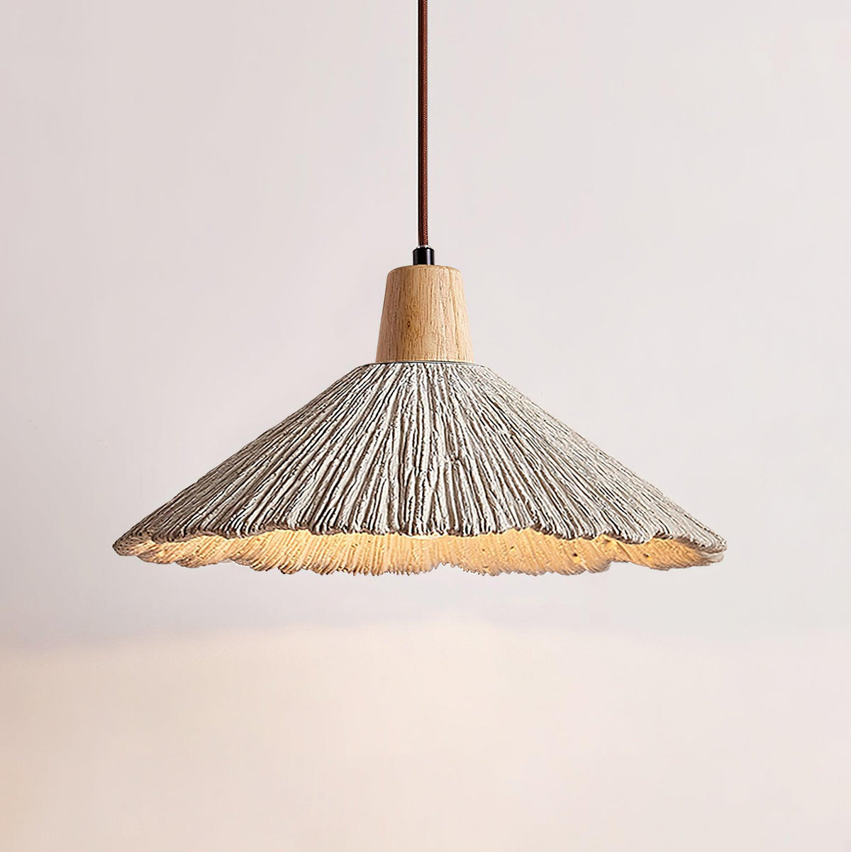Pendant Lamp Wood Top Textured Cement Shade Grey Natural Japandi-Neutral Decor