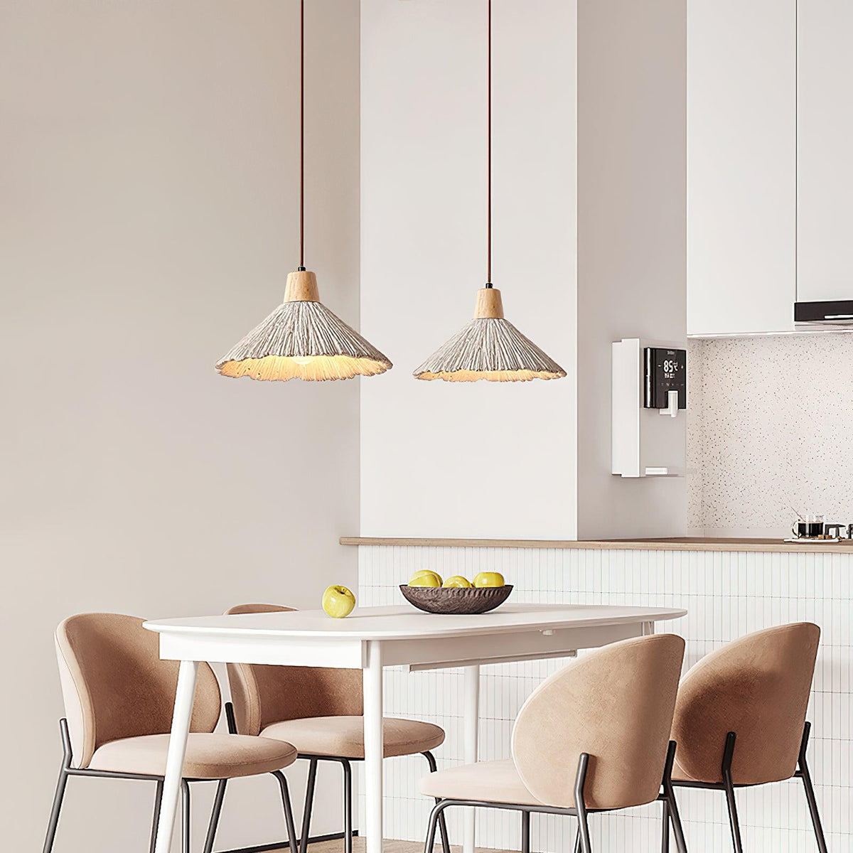 Pendant Lamp Wood Top Textured Cement Shade Grey Natural Japandi-Neutral Decor