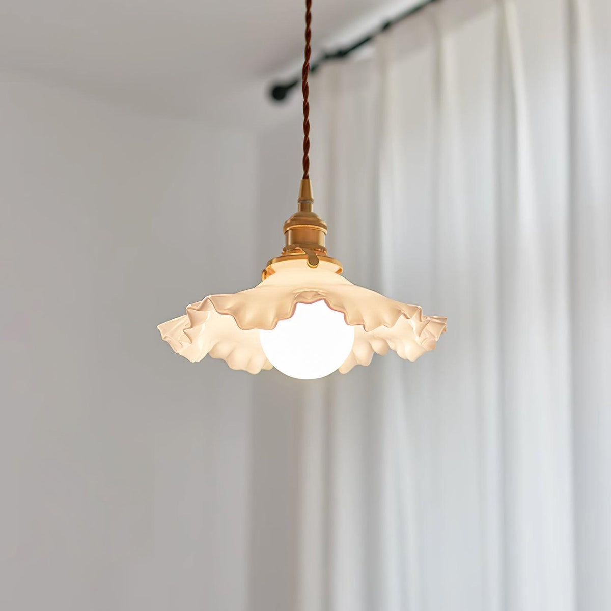 Pendant Lamp Glass Ruffle Shade Brass Warm Glow-Neutral Decor