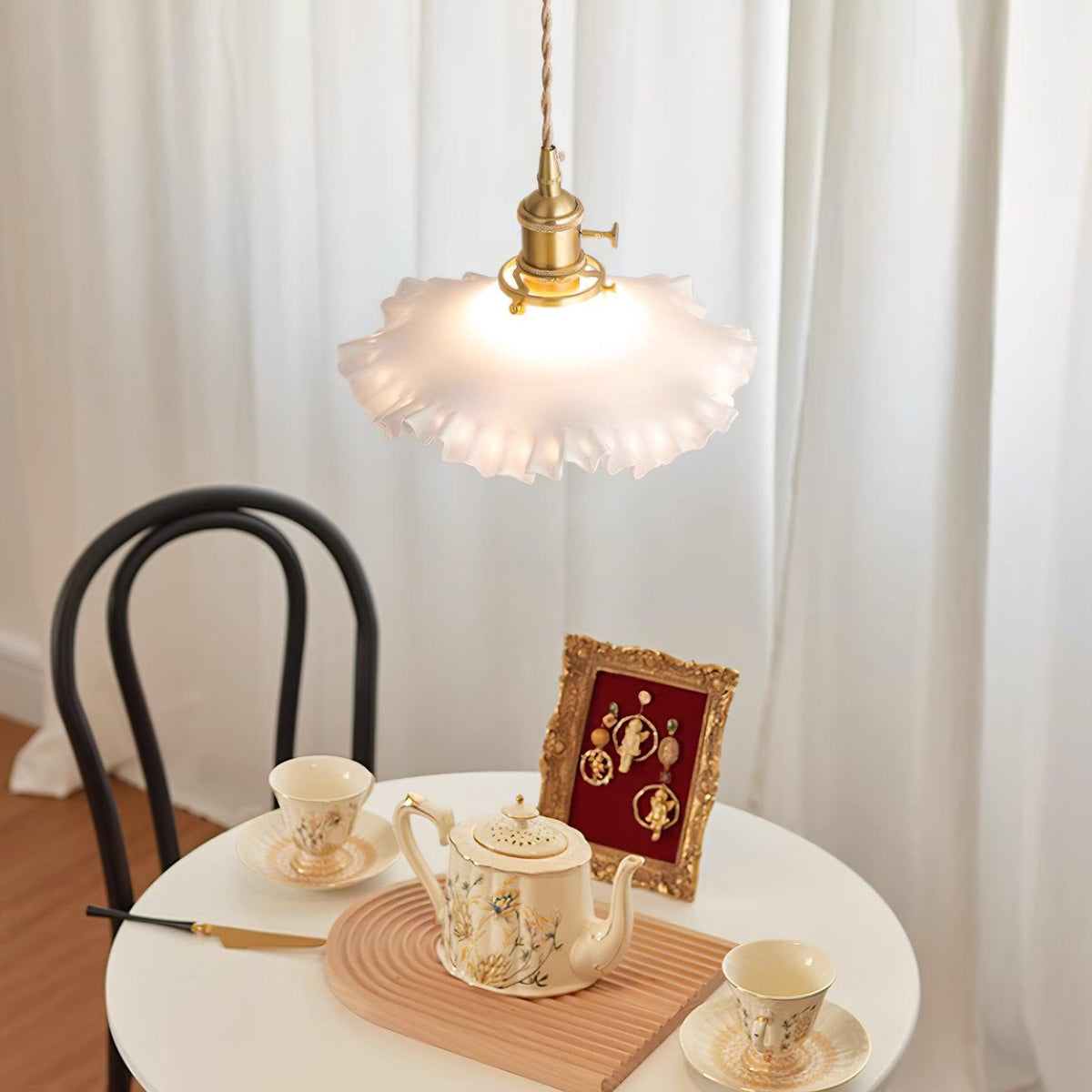 Pendant Lamp Glass Ruffle Shade Brass Warm Glow-Neutral Decor