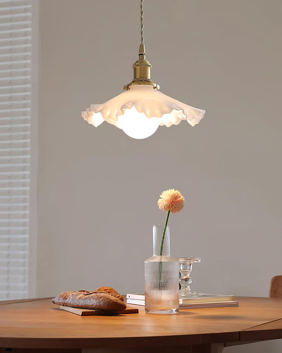 Pendant Lamp Glass Ruffle Shade Brass Warm Glow-Neutral Decor