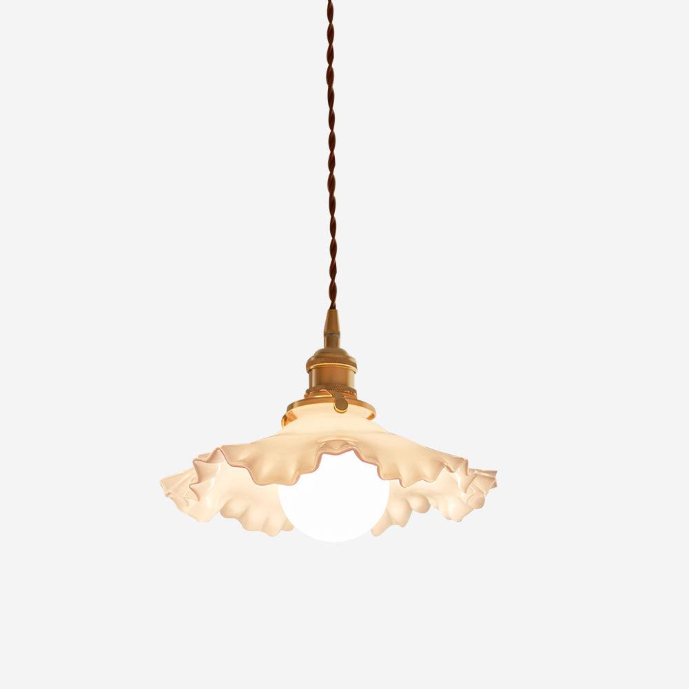 Pendant Lamp Glass Ruffle Shade Brass Warm Glow-Neutral Decor