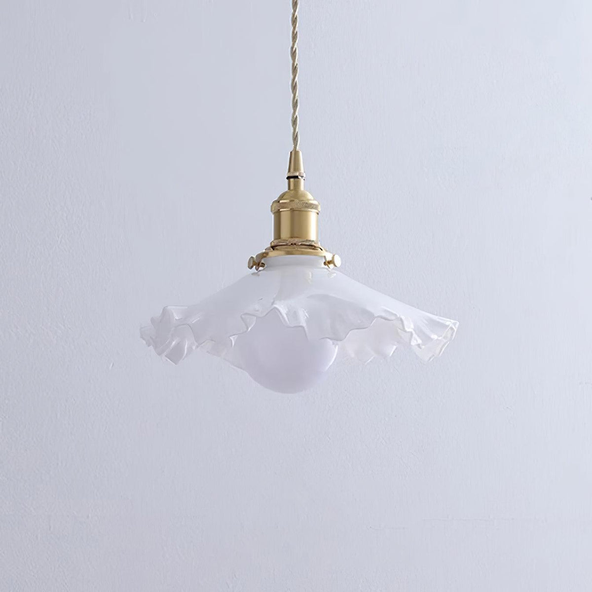 Pendant Lamp Glass Ruffle Shade Brass Warm Glow-Neutral Decor