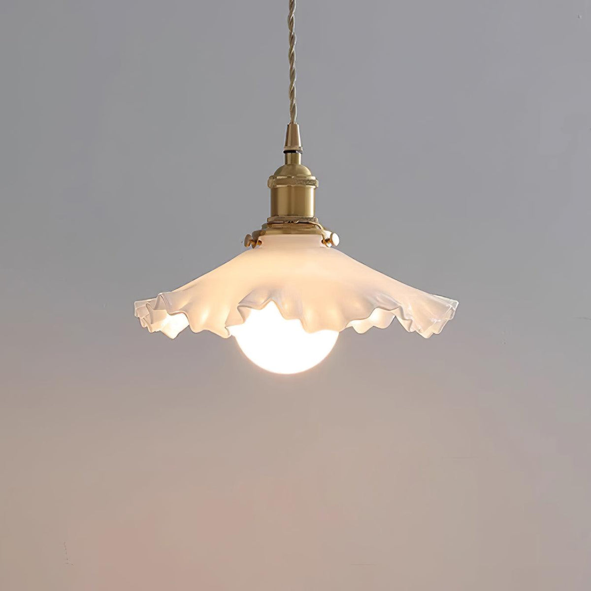 Pendant Lamp Glass Ruffle Shade Brass Warm Glow-Neutral Decor