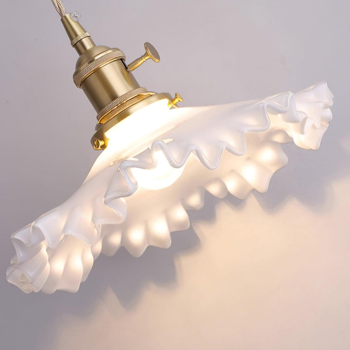 Pendant Lamp Glass Ruffle Shade Brass Warm Glow-Neutral Decor