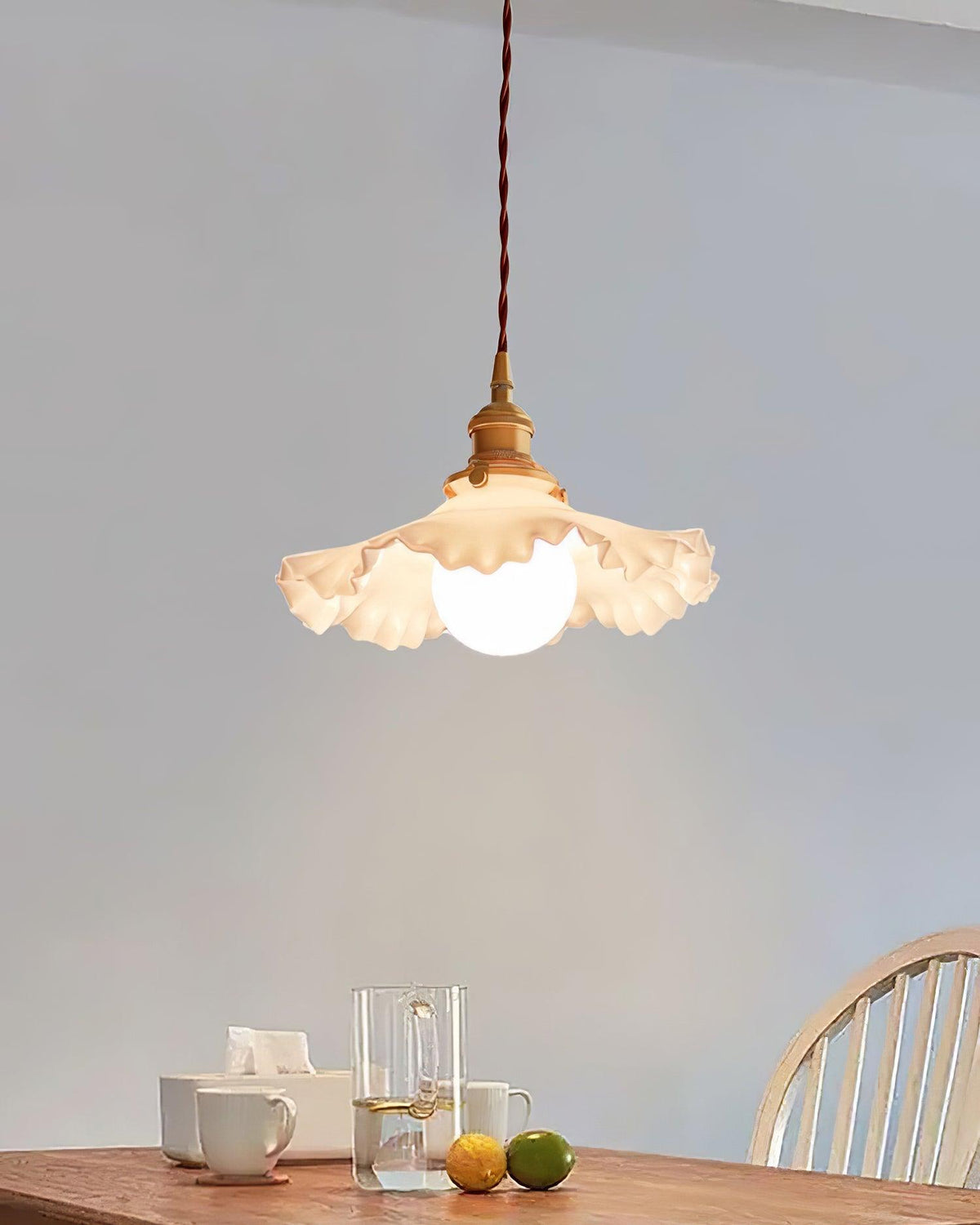 Pendant Lamp Glass Ruffle Shade Brass Warm Glow-Neutral Decor