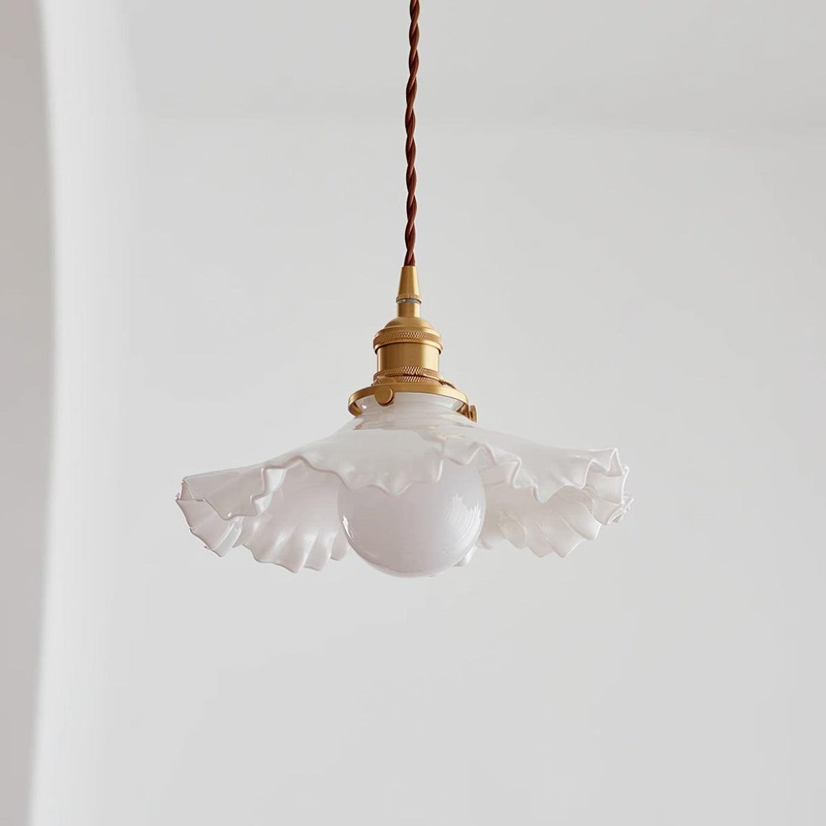 Pendant Lamp Glass Ruffle Shade Brass Warm Glow-Neutral Decor