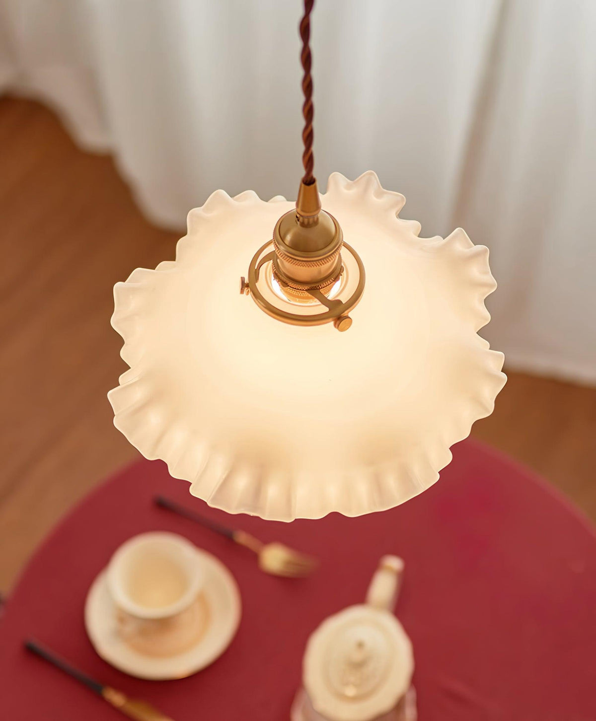 Pendant Lamp Glass Ruffle Shade Brass Warm Glow-Neutral Decor