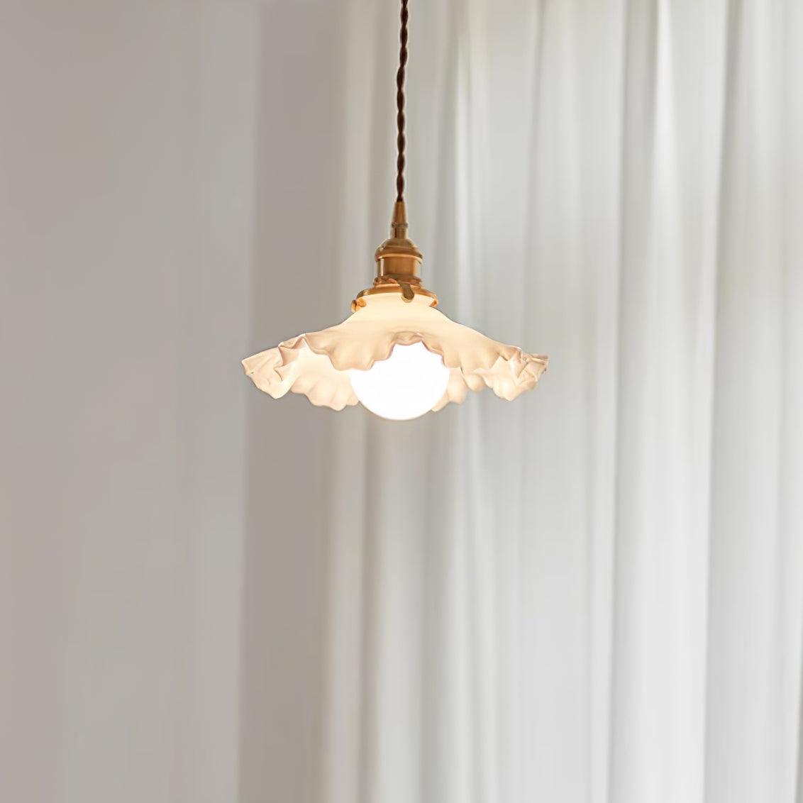 Pendant Lamp Glass Ruffle Shade Brass Warm Glow-Neutral Decor