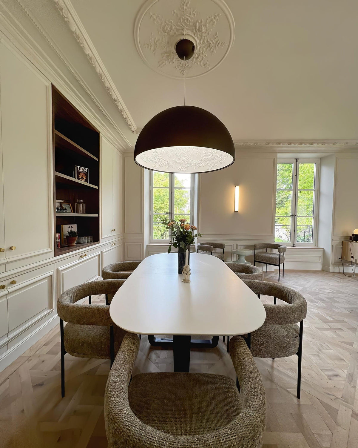 Pendant Lamp Black Dome with Embossed Plaster Interior Elegant-Neutral Decor