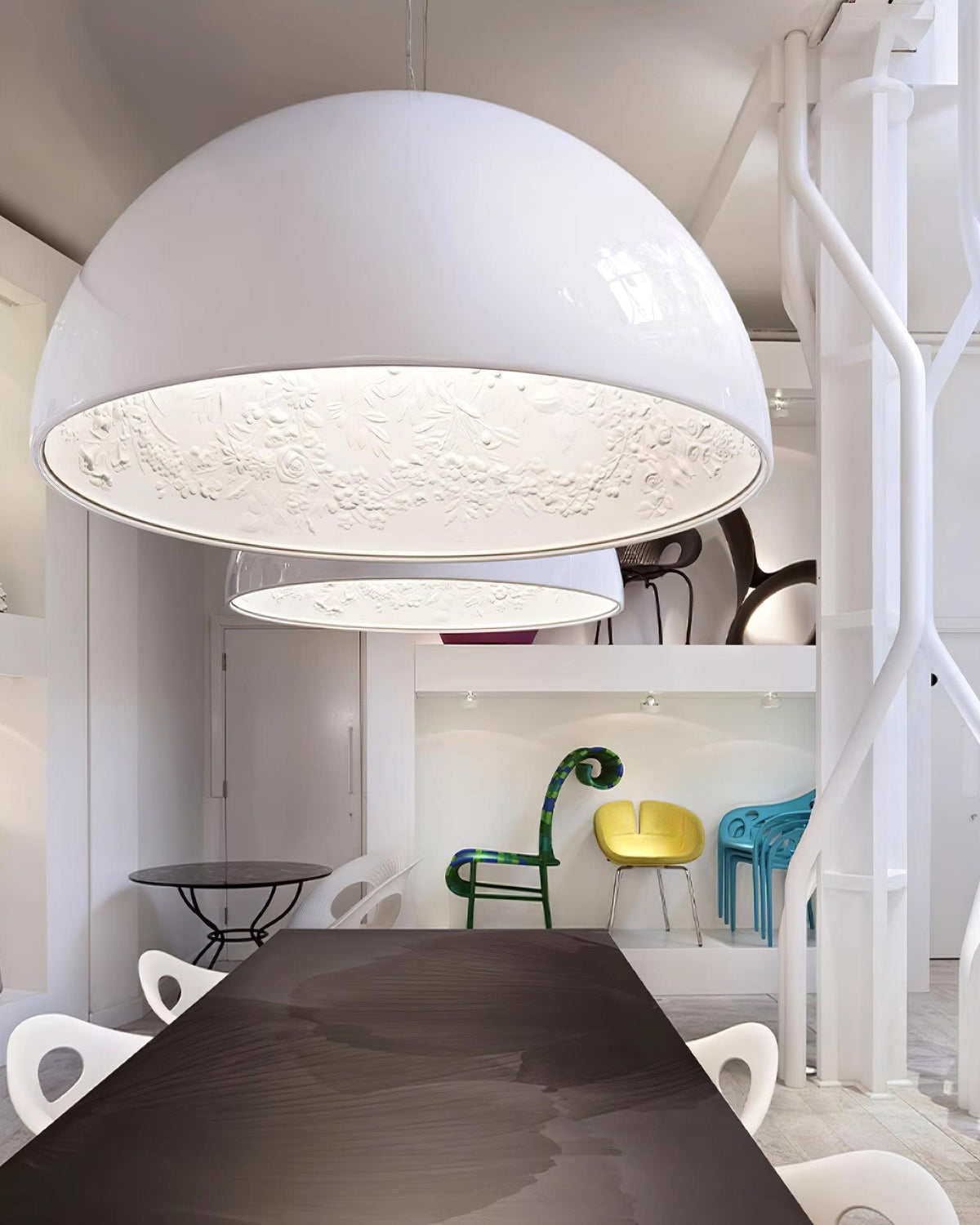 Pendant Lamp Black Dome with Embossed Plaster Interior Elegant-Neutral Decor