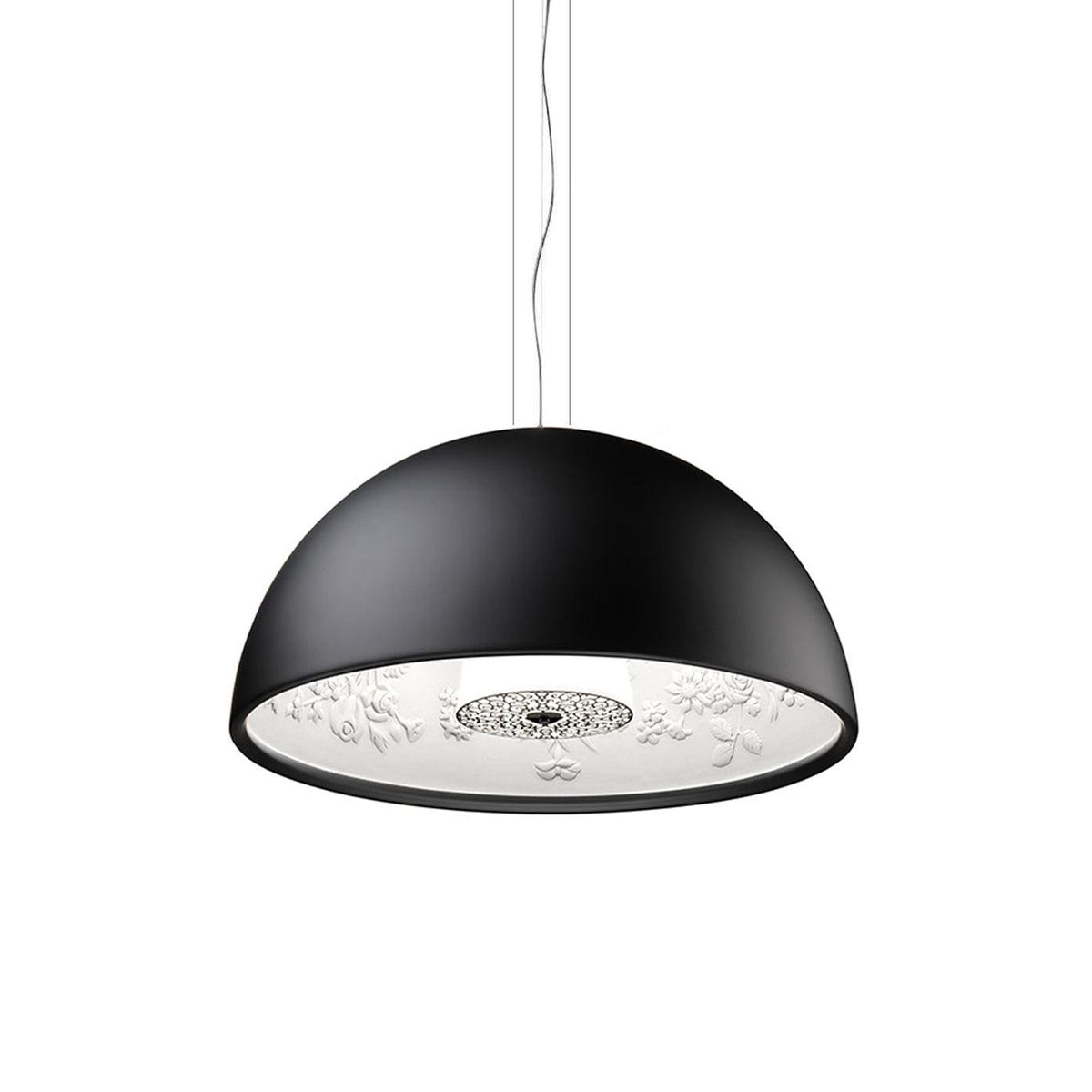 Pendant Lamp Black Dome with Embossed Plaster Interior Elegant-Neutral Decor