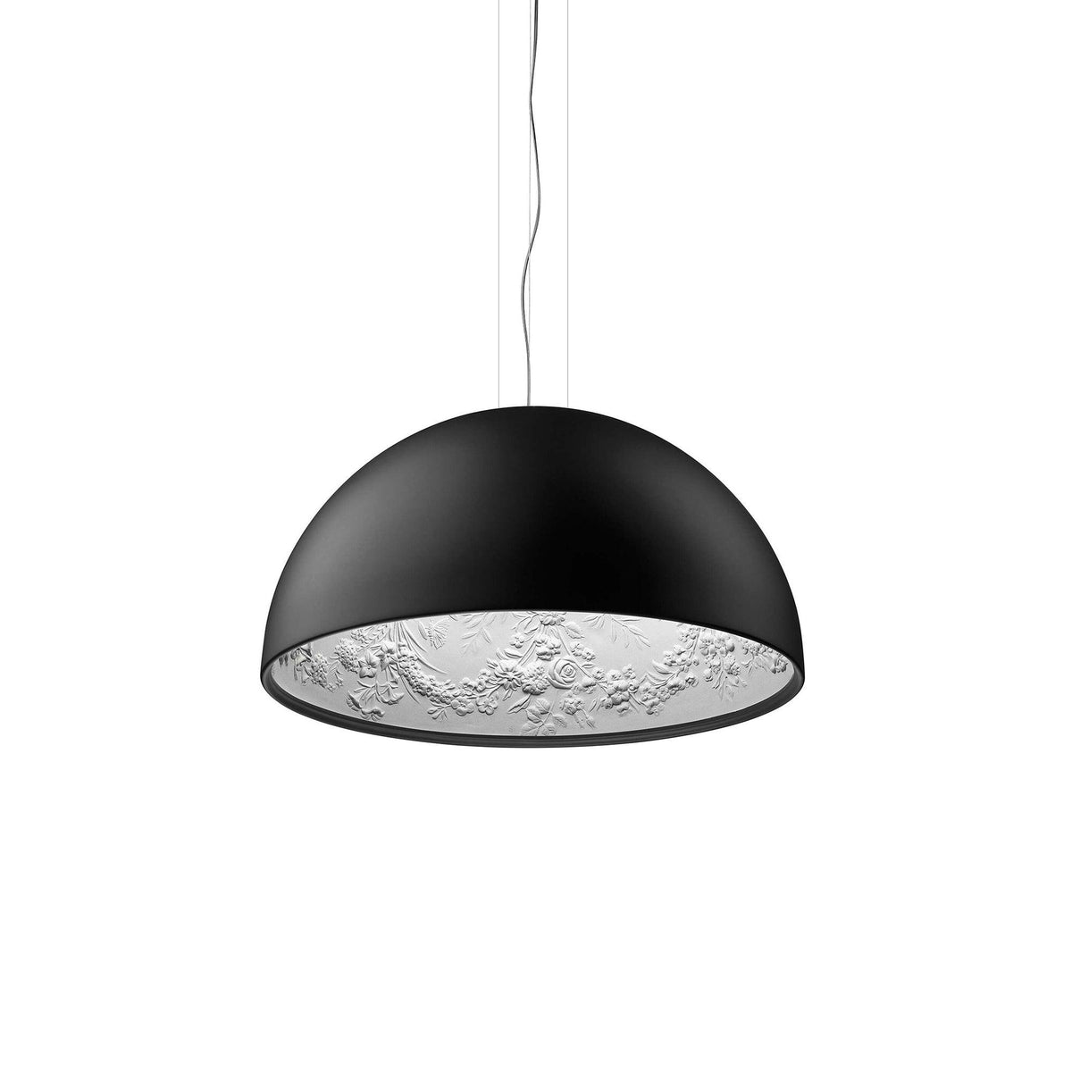 Pendant Lamp Black Dome with Embossed Plaster Interior Elegant-Neutral Decor