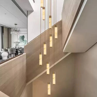 Slender Alabaster Column Chandelier-Neutral Decor
