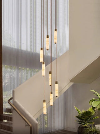 Slender Alabaster Column Chandelier-Neutral Decor