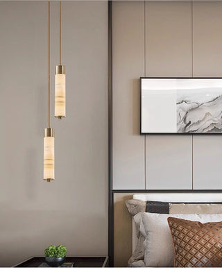 Slender Alabaster Column Chandelier-Neutral Decor