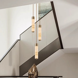 Slender Alabaster Column Chandelier-Neutral Decor