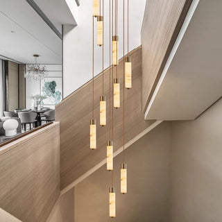 Slender Alabaster Column Chandelier-Neutral Decor