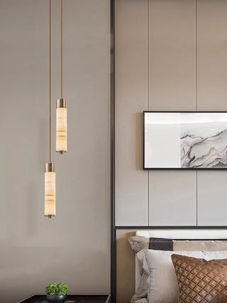 Slender Alabaster Column Chandelier-Neutral Decor