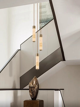Slender Alabaster Column Chandelier-Neutral Decor