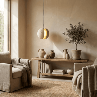 Sliced Travertine Globe Pendant Lamp-Neutral Decor