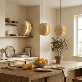 Sliced Travertine Globe Pendant Lamp-Neutral Decor